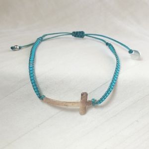 Mishky Sterling Silver Cross Turquoise Bead Bracelet
